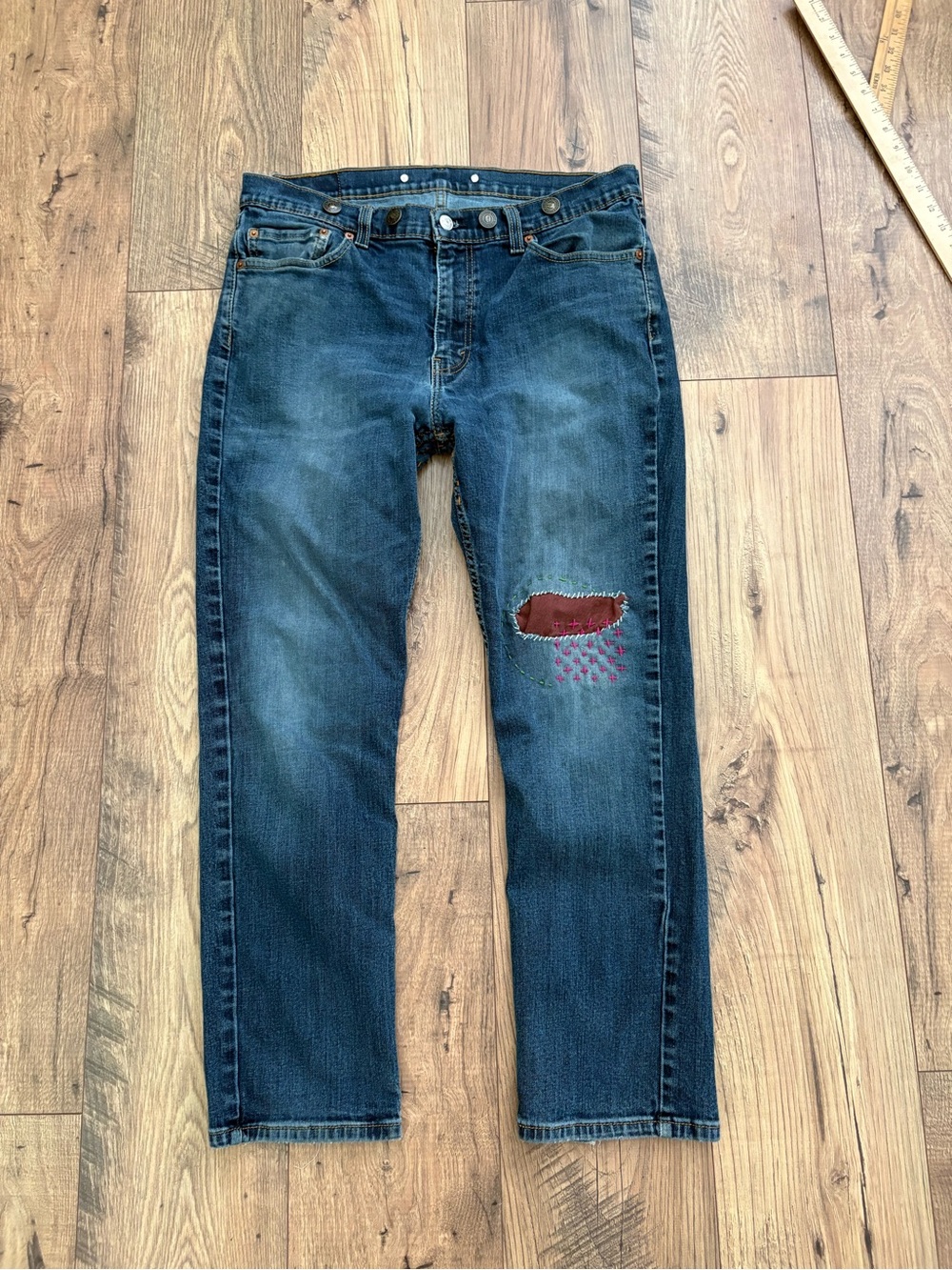 Levi’s 511 Jeans W36 L30 Custom Patched Visible Mending Suspender Buttons
